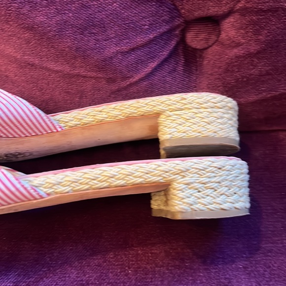 CHANEL RED & WHITE KITTEN HEEL ESPADRILLES SANDALS SIZE 39 DOUBLE CC IN … - Picture 4 of 7